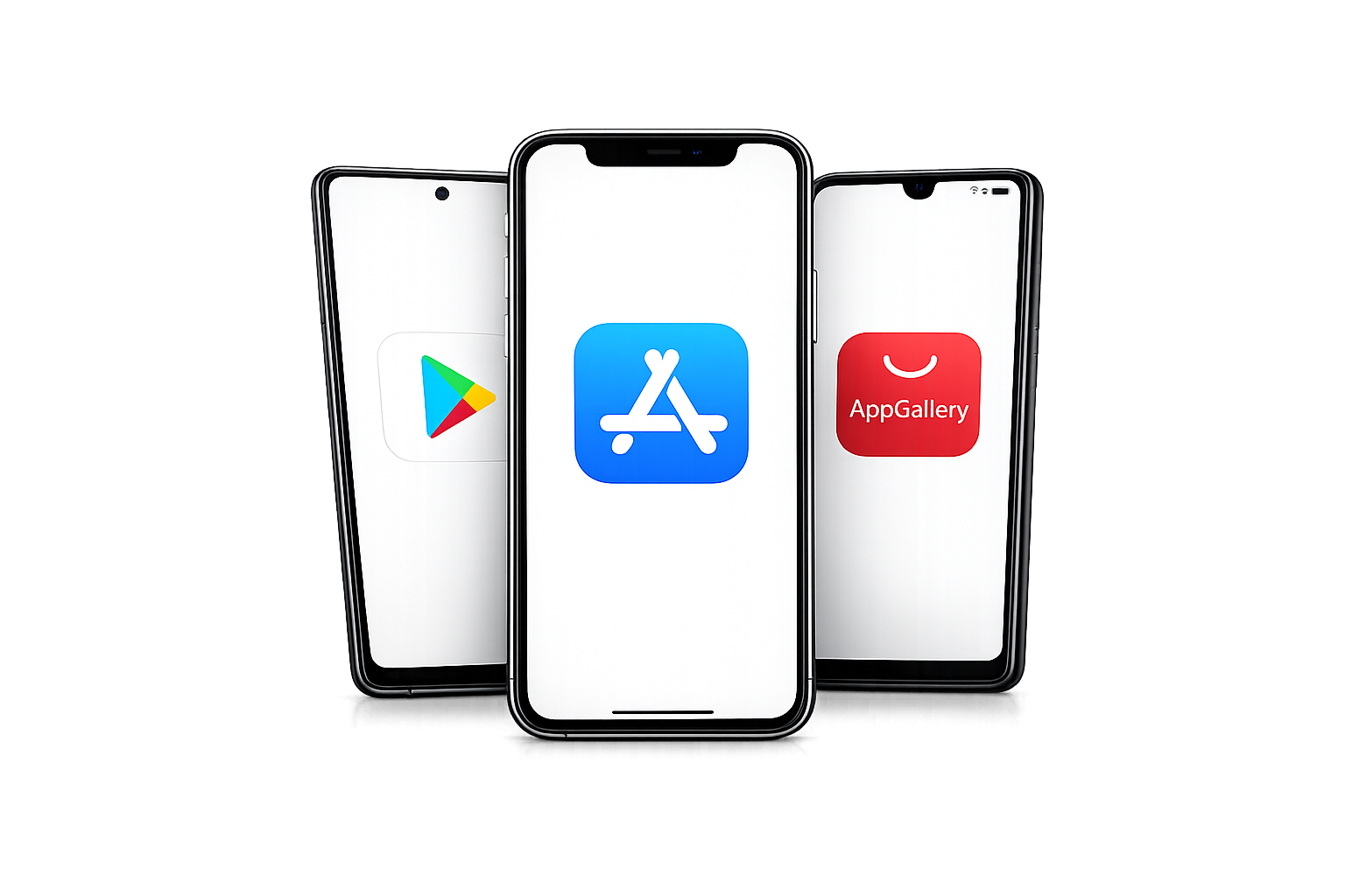 Three phones showing Rustles app previews and store badges.